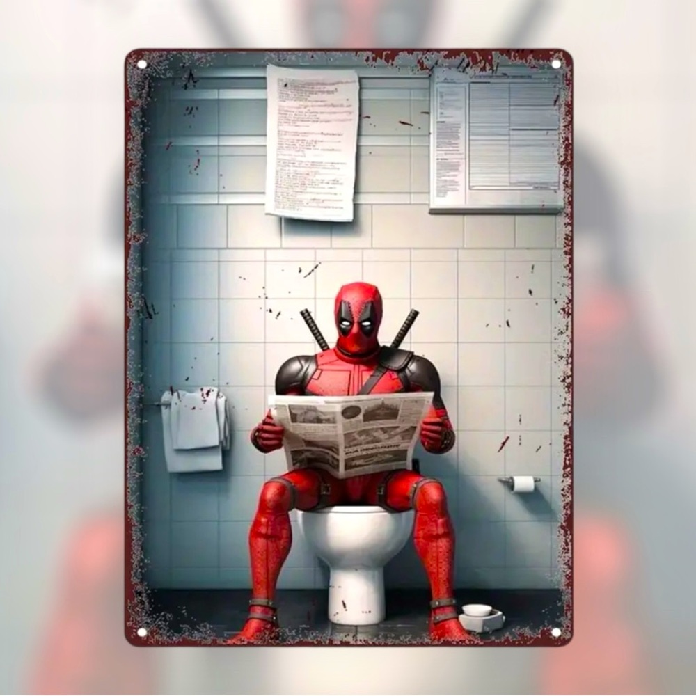 ‼️$7‼️ Deadpool Toilet Tin Sign: Humorous Quirky Bathroom Decor Marvel